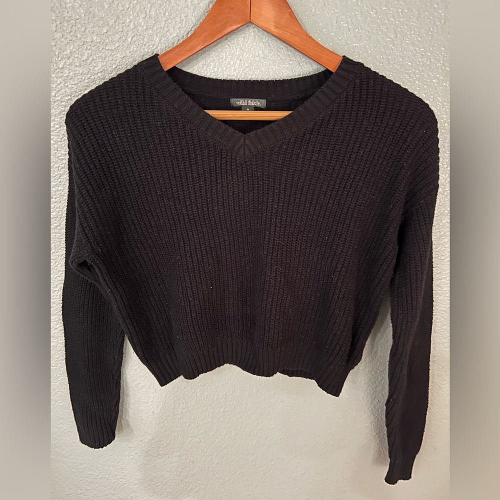 Wild Fable Black V-Neck Cropped Sweater